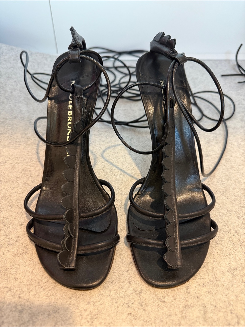 Black Scalloped Lace-Up Sandals